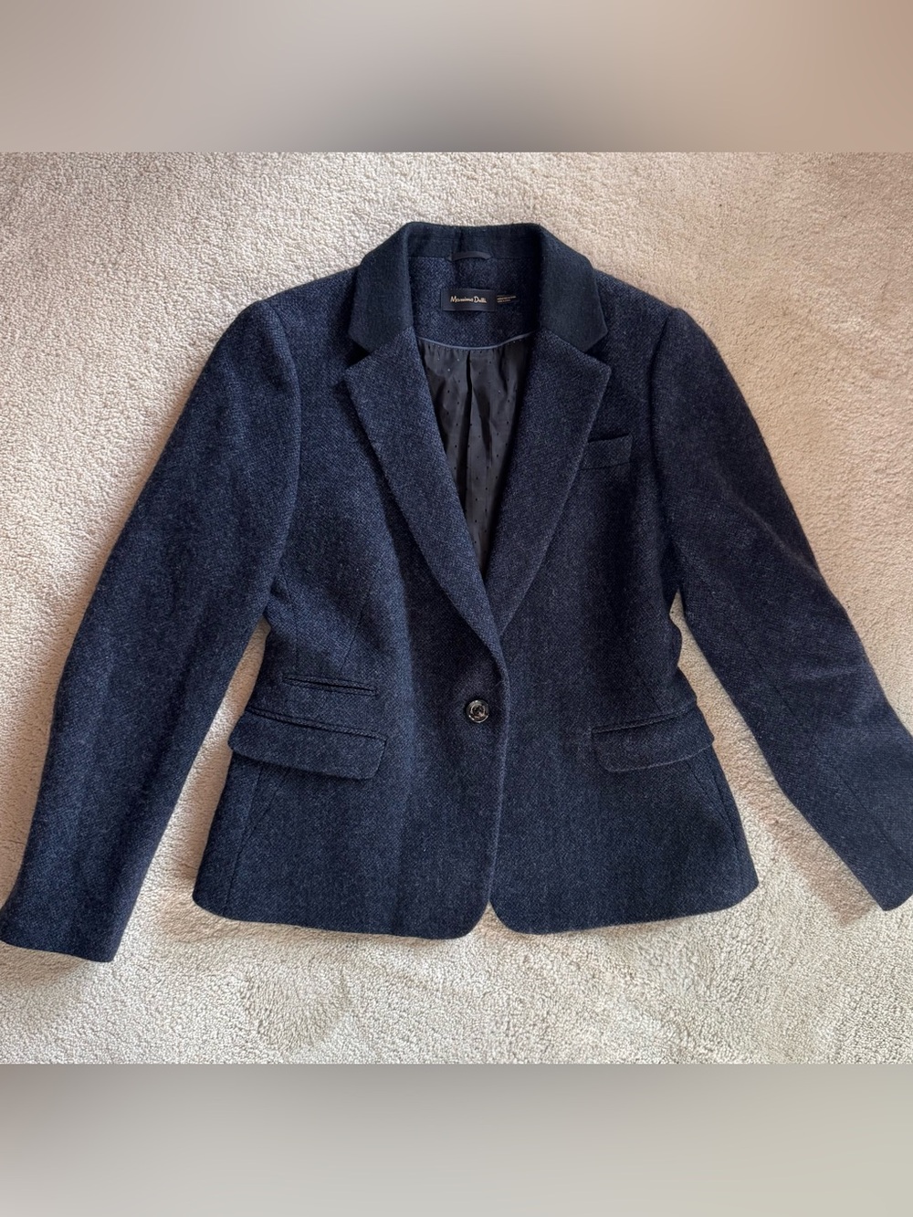 Massimo Dutti Women's Dark Navy Single-Button Tailored Blazer